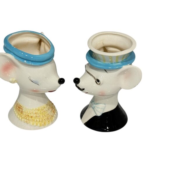 2 Vintage Mid Century Modern Anthropomorphic Mouse Head Vases - Picture 6 of 15
